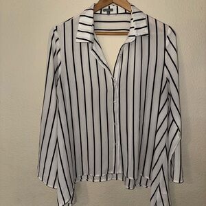 Fashion Nova Black and White Asymmetrical Long Sleeve Shirt